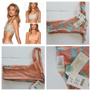 L Space Reversible One Shoulder Bikini Top Bungalow Palm Pink Womens Small NWT